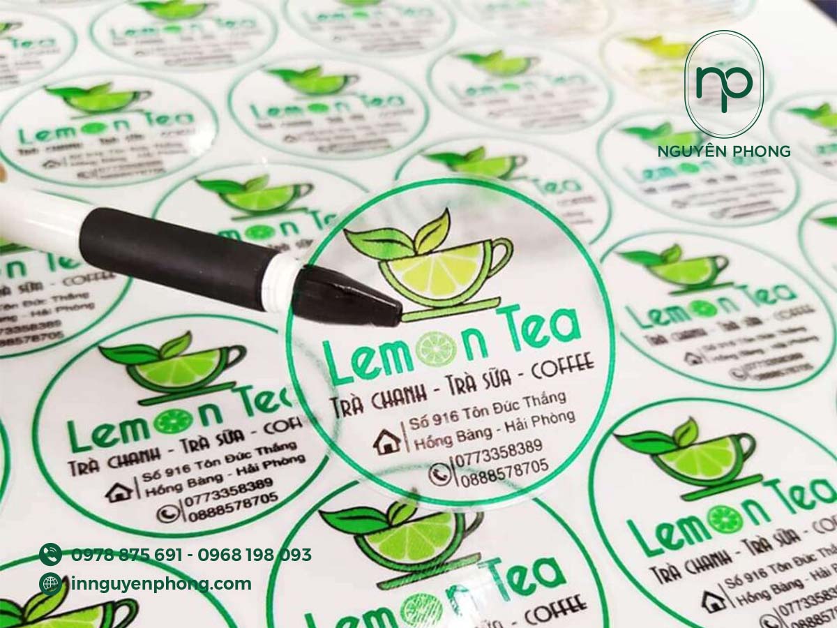 Mẫu sticker trong suốt dán trà chanh 